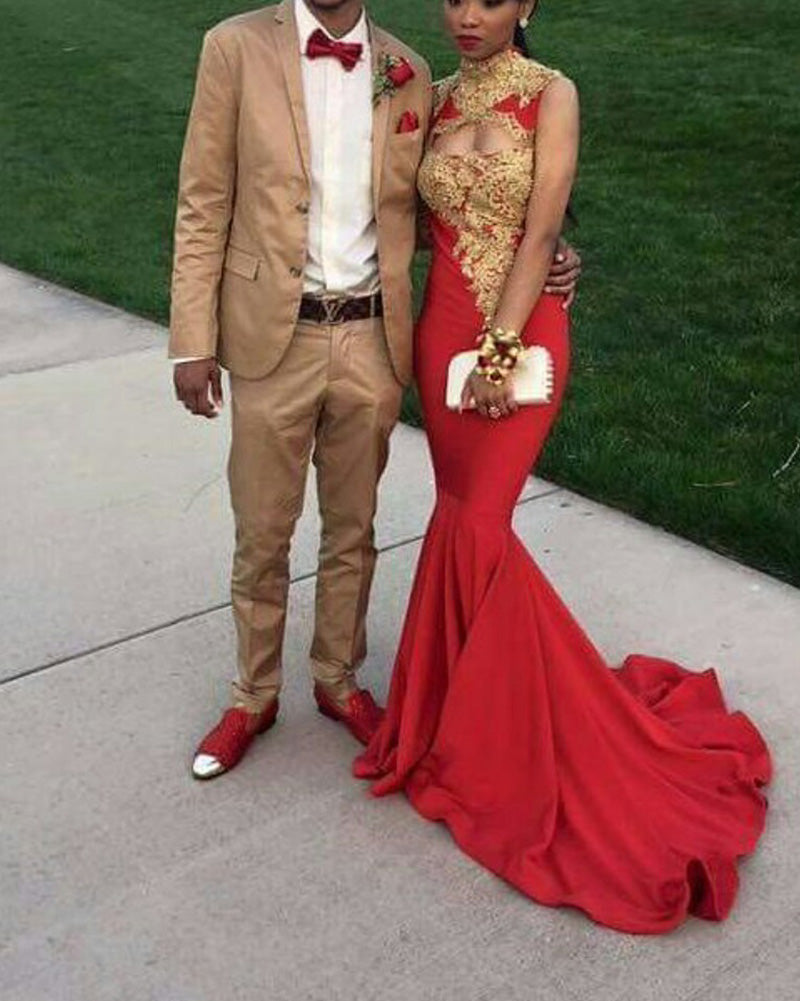 red and gold prom dress