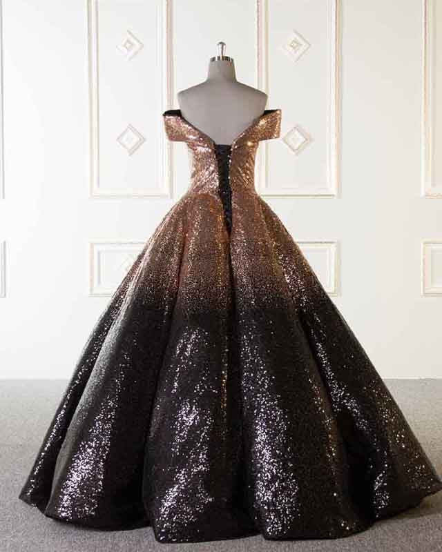 black sequin ball gown