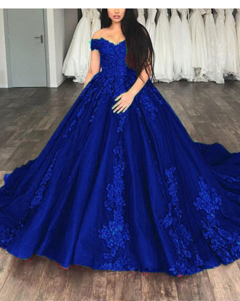 Royal Blue Ball gown Lace Wedding Dresses Prom Reception Party Gown 20