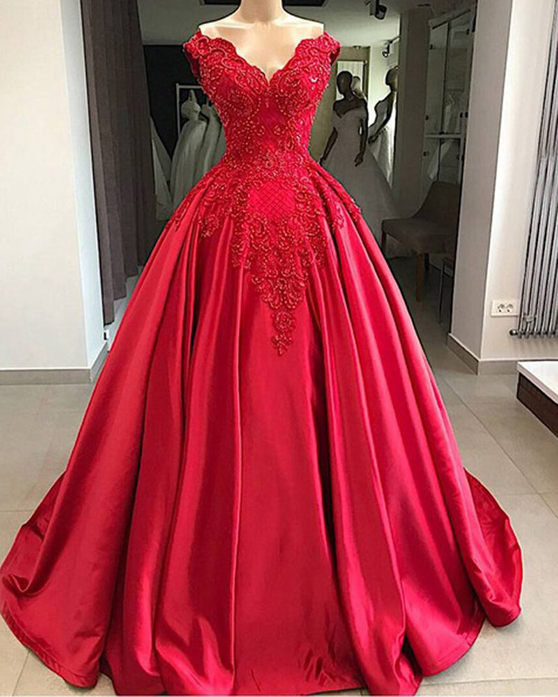 Cap Sleeve Cotillion Red Ball Gown Prom Gown Robe De Soiree PL841 