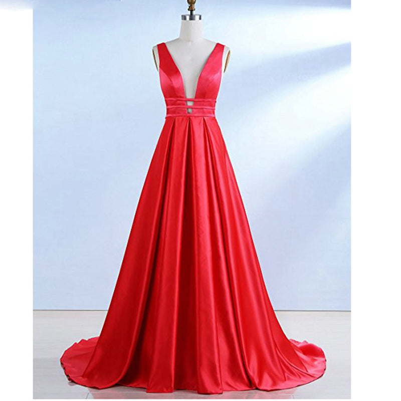 red satin a line dress