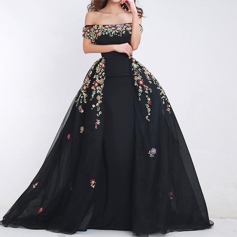 LP7898 Black Prom Dress Long Attachable 
