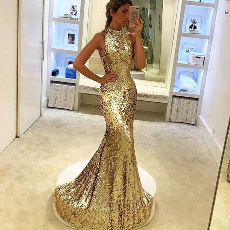 gold sequin formal gown