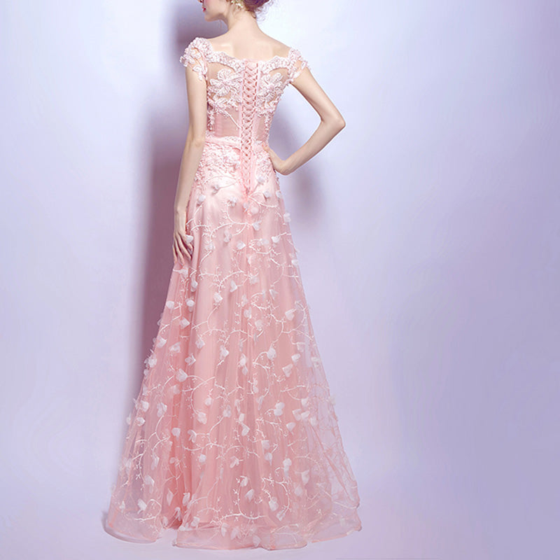 coral pink long dress