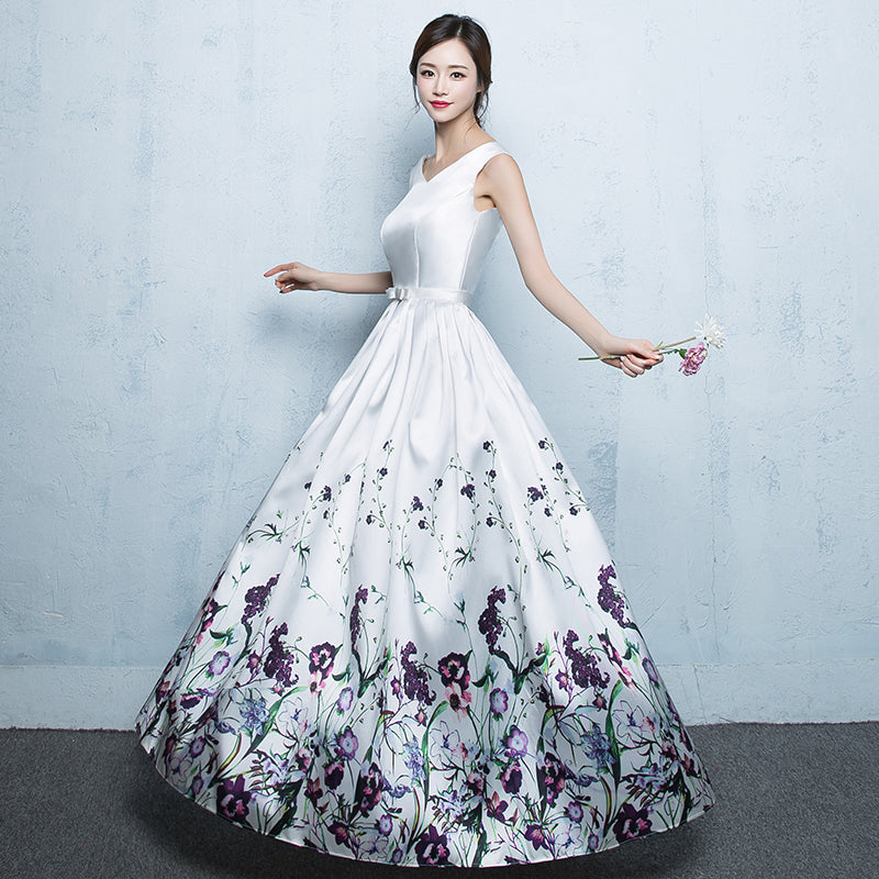 LP5505 White A Line Floral Prom Dresses 
