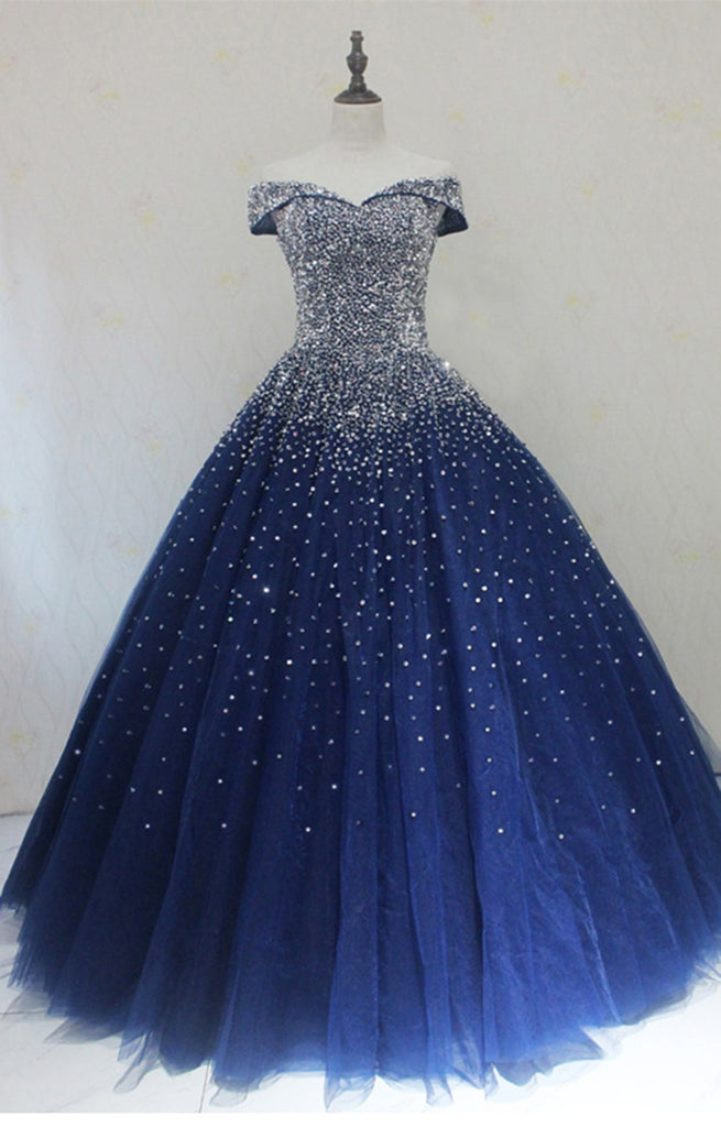 New Sparkle Princess Prom Dress Dark Royal Blue Cinderella Ball Gown L Siaoryne 5489