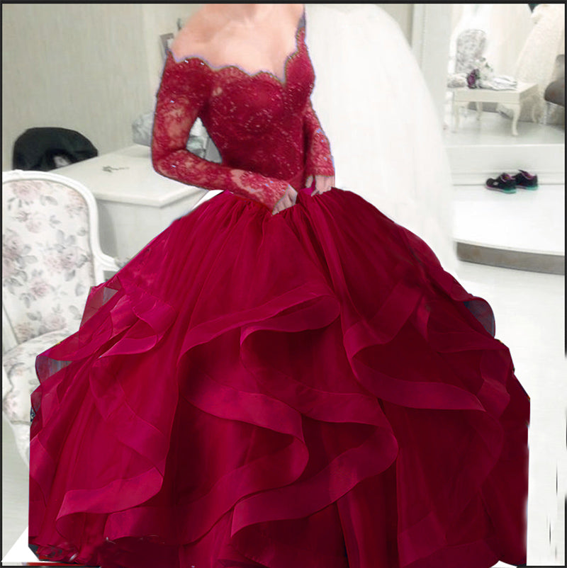 red poofy prom dress