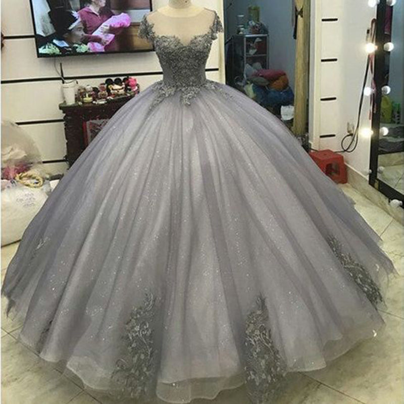 silver gray ball gown