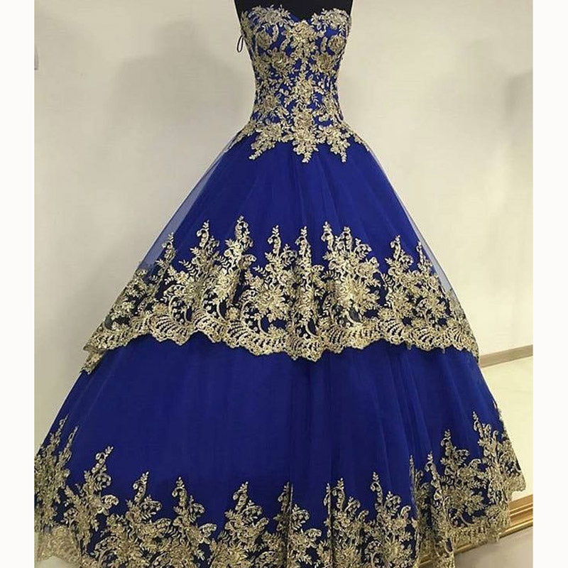 gold and royal blue wedding dress