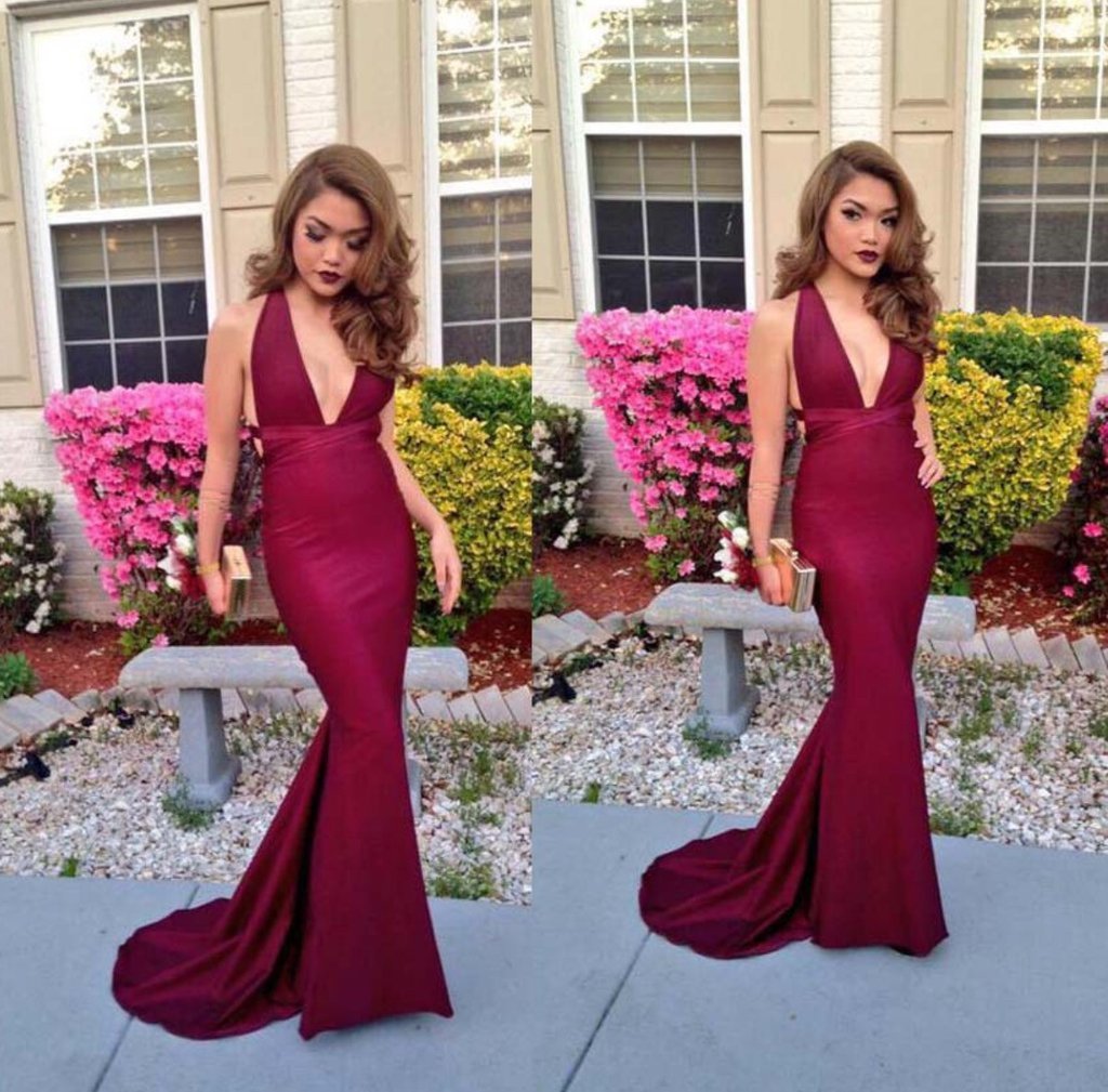 maroon tight prom dress