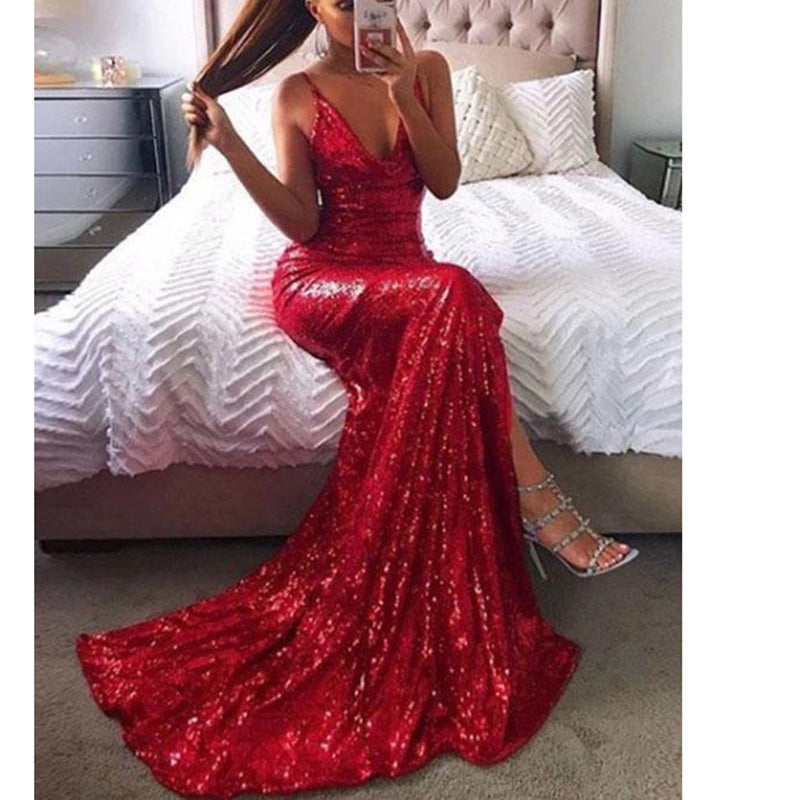 red glitter prom dresses