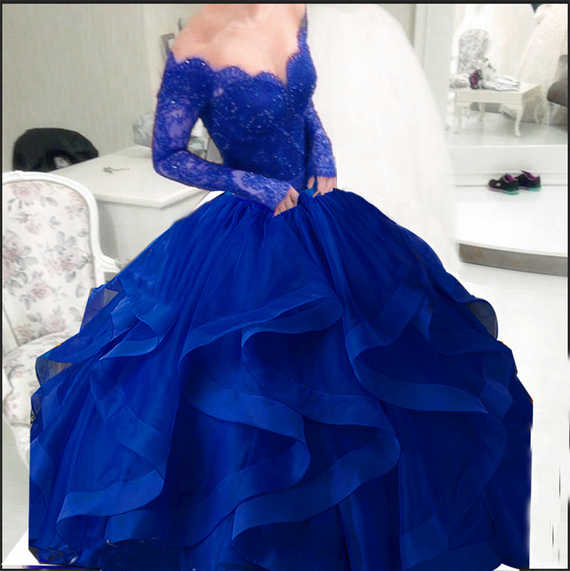 royal blue prom dress with sleeves