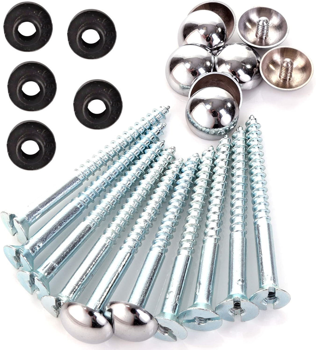 CHROME MIRROR DISCS & 2" SCREWS WITH RUBBER WASHER FIXINGS BATHROOM DISC *