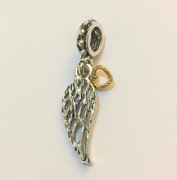 New 925 silver sterling lucky love guidance angel Feather wing Dropper charm 