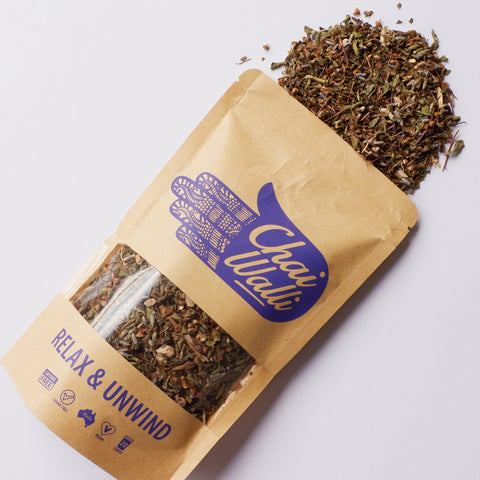 Relax and Unwind ayurvedic herbal tea from award winning chai walli 