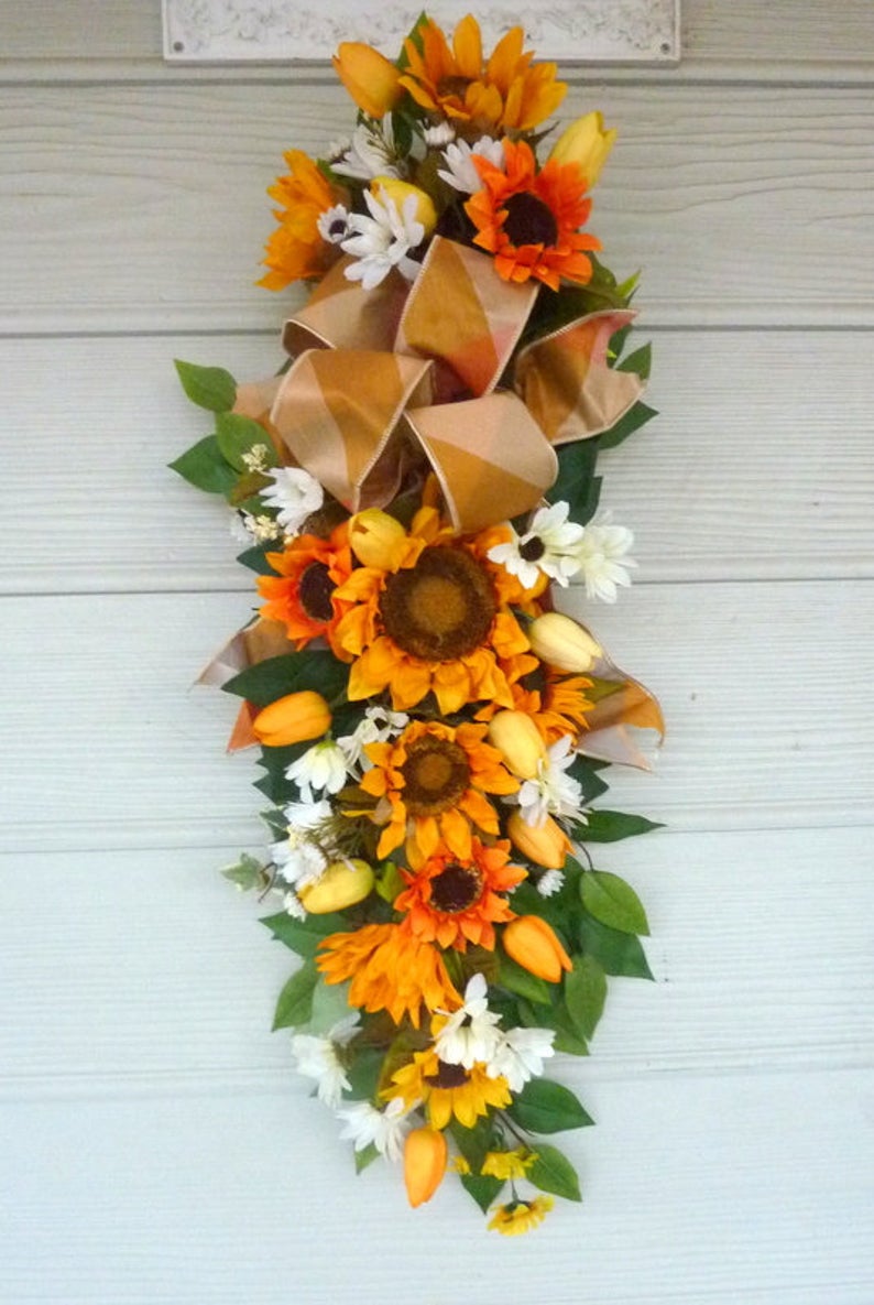 Summer Sunflower Door Swag Spring Wreath Door Swag Front Door Decor Julie Butler Creations