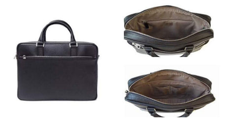DiLoro Italian Leather Briefcase - Black (Inside View)
