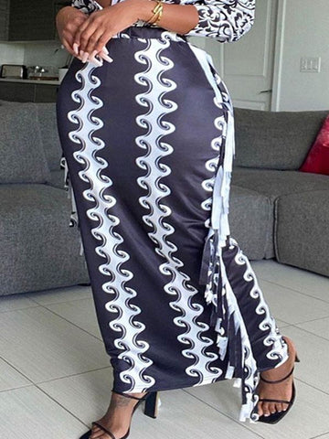Printed Mock-Neck Pleated Dress