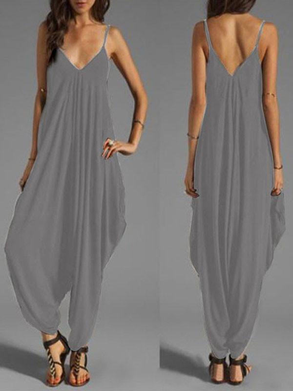 Low-Cut V-Neck Figure Flattering Jumpsuit