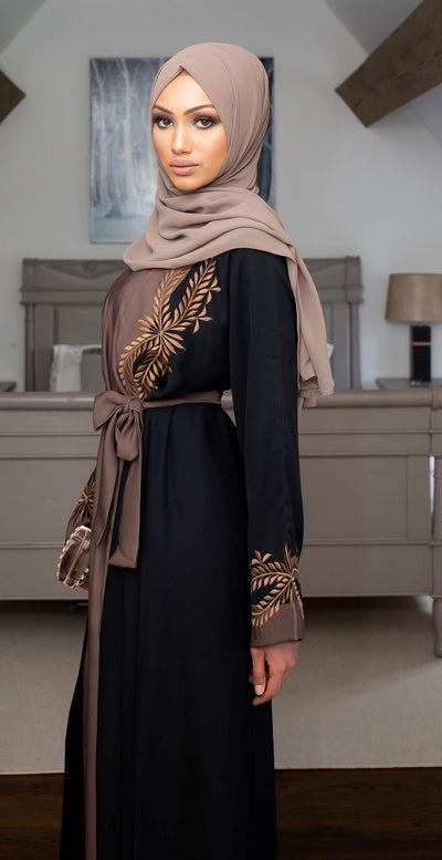 Aaliya Collections Two Piece Leaf Embroidered Abaya