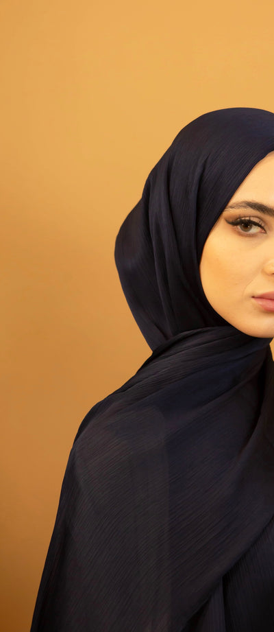 AALIYA COLLECTIONS SATIN RIBBED HIJAB NAVY