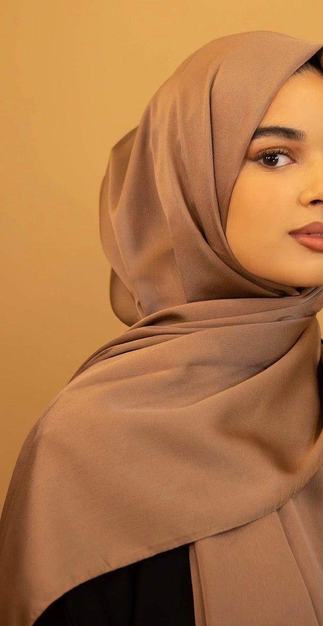 AALIYA COLLECTIONS SATIN CHIFFON HIJAB IN LIGHT BROWN