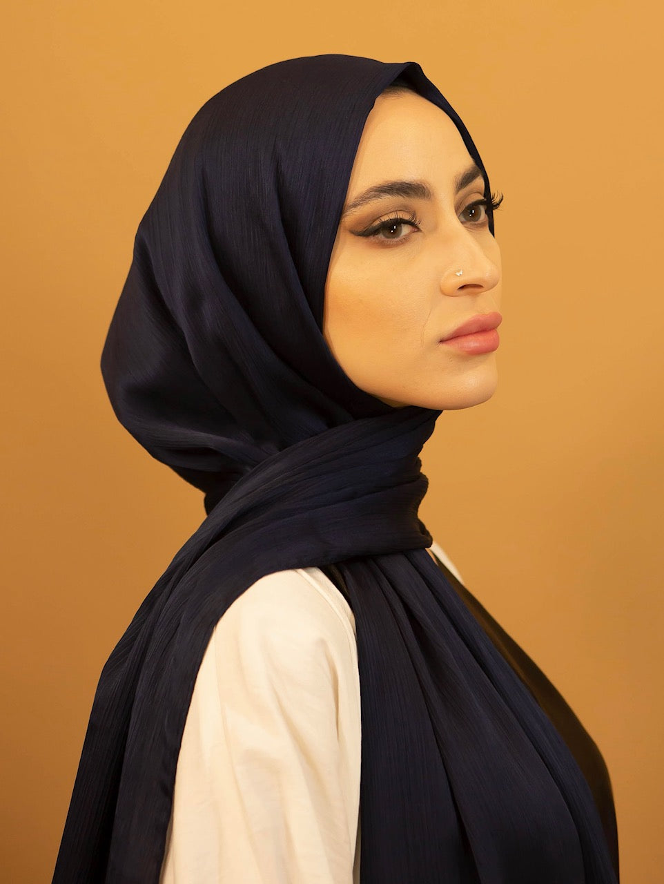 AALIYA COLLECTIONS SATIN RIBBED HIJAB NAVY