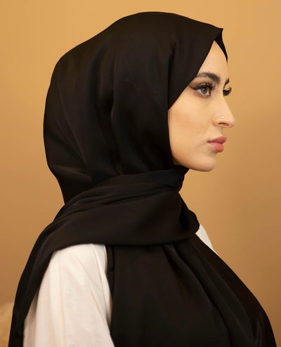 AALIYA COLLECTIONS SATIN CHIFFON HIJAB IN BLACK