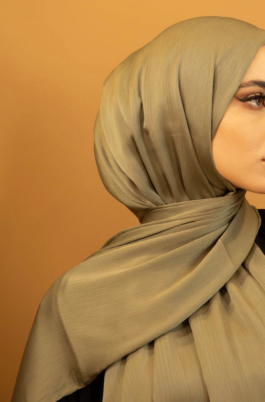 AALIYA COLLECTIONS SATIN RIBBED HIJAB KHAKI