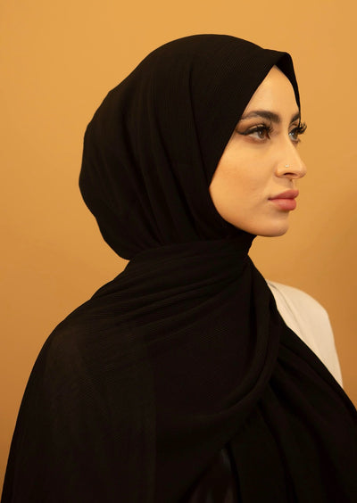 Aaliya Collections Ribbed Chiffon Hijab - Black