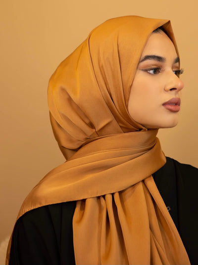 AALIYA COLLECTIONS SATIN CHIFFON HIJAB IN HONEY ORANGE