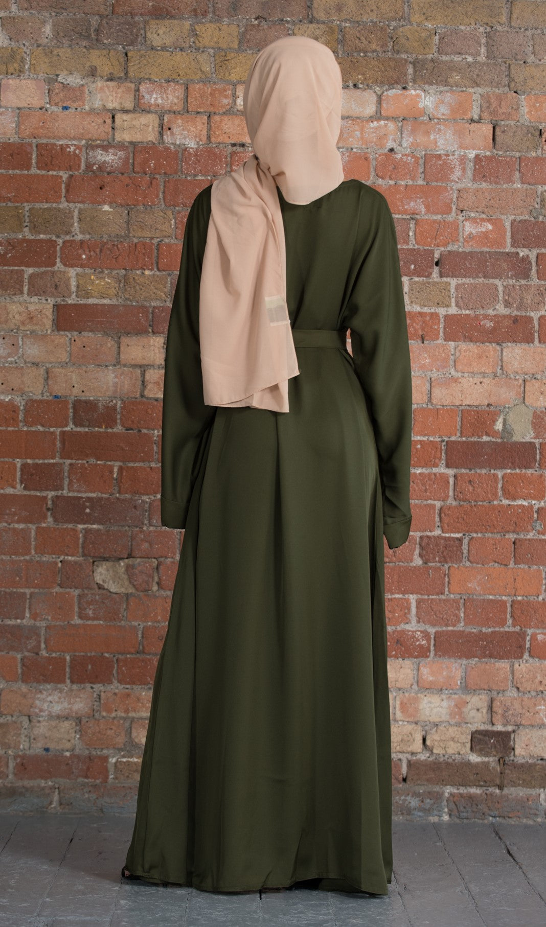 Aaliya Collections Khaki Closed Abaya a closed abaya of A line cut