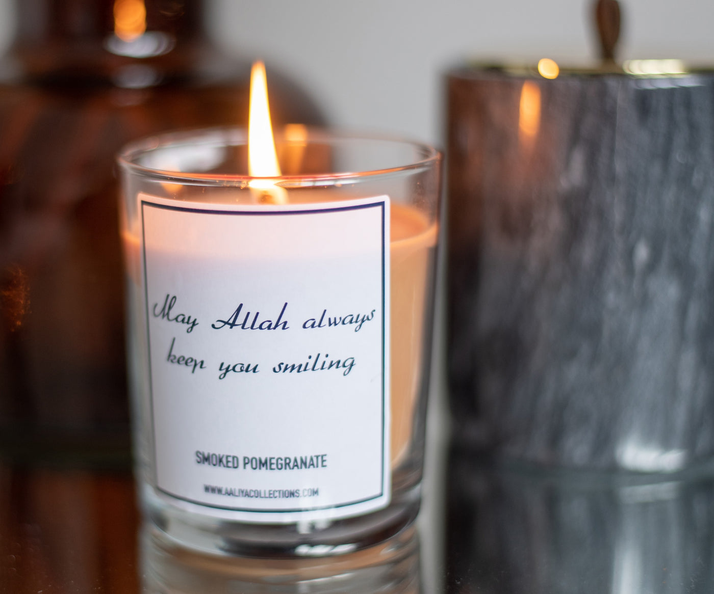 Aaliya Collections Scented "May Allah always keep you smiling" Candle - Smoked Pomegranate