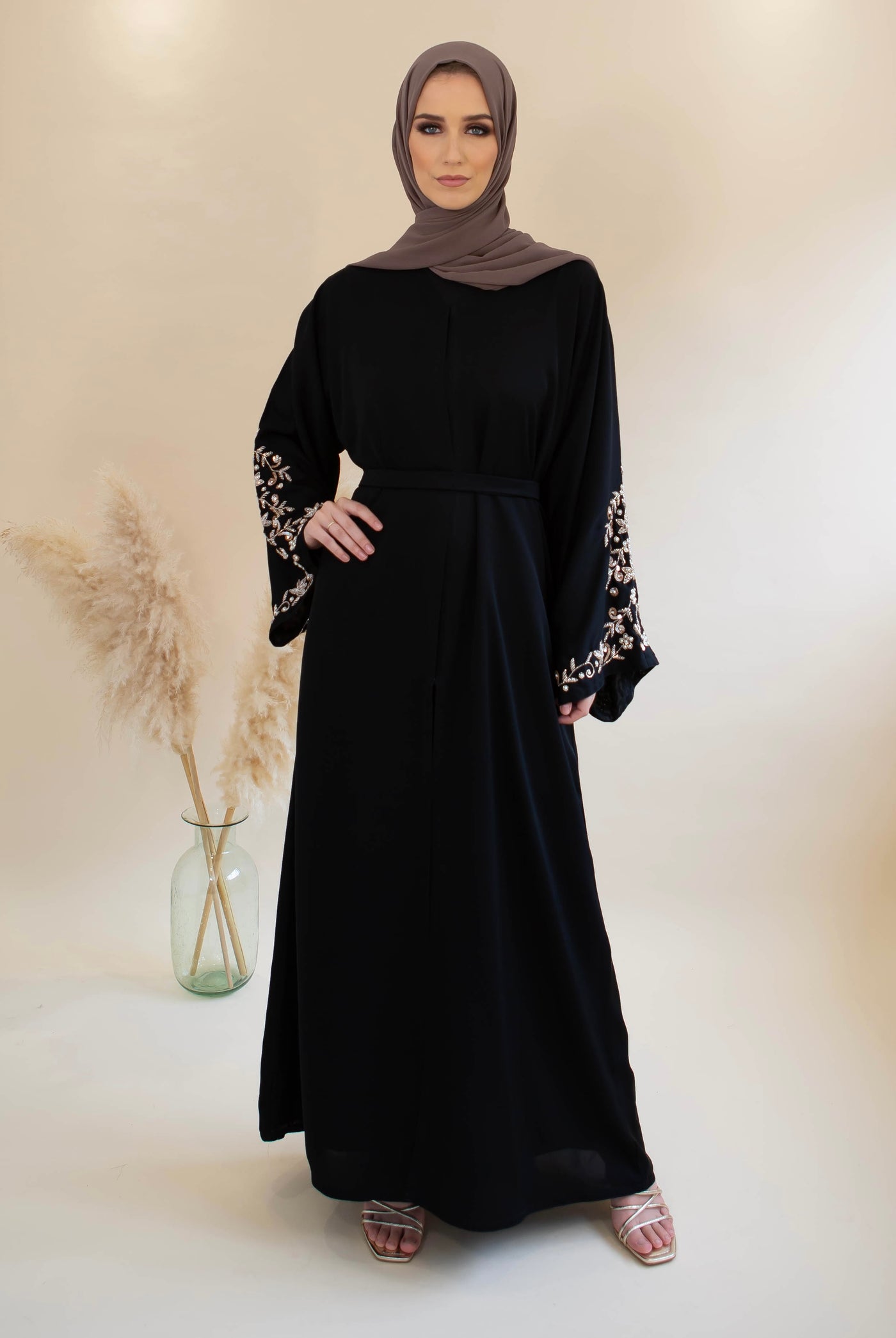 abaya with embellished stone sleeves