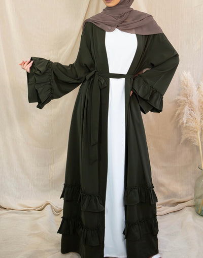 AALIYA COLLECTIONS Frill Open Abaya - Khaki