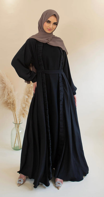 Aaliya Collections Ruffle Border Abaya - Black