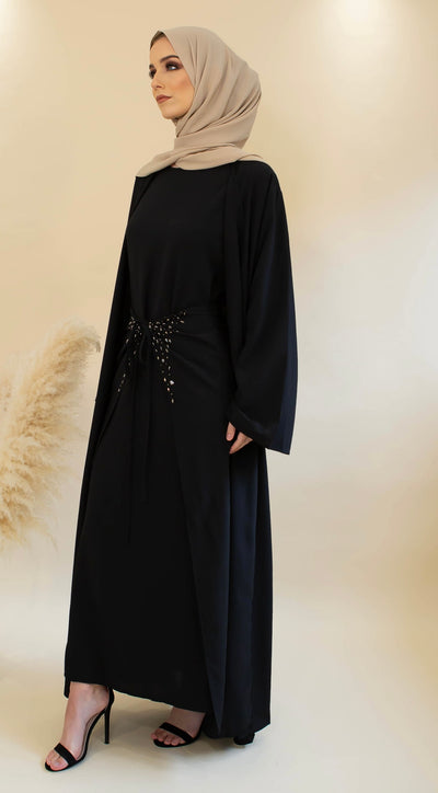 Aaliya Collections Three Piece Sayara Abaya - Black