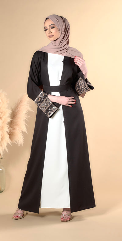 black abaya with gold embellished sleeves 