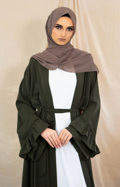 AALIYA COLLECTIONS Frill Open Abaya - Khaki