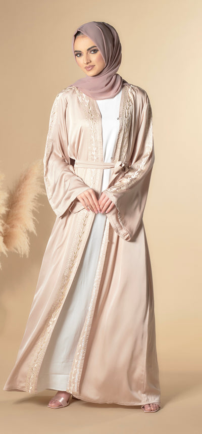 satin abaya with embroidery