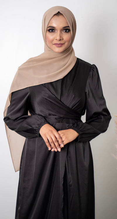 Satin Wrap Dress - Black