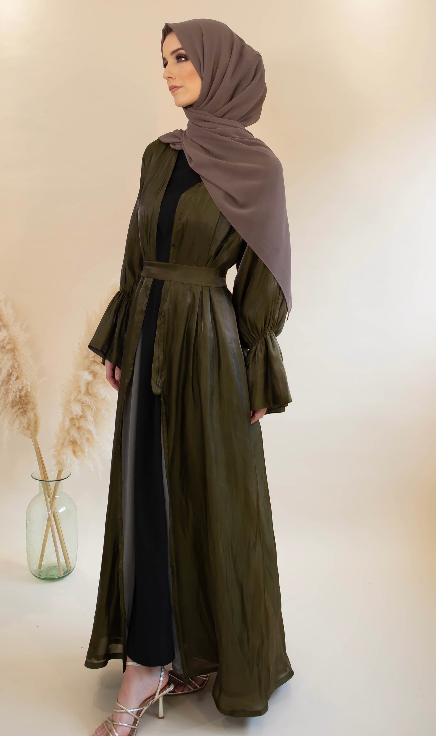 khaki shimmer abaya 