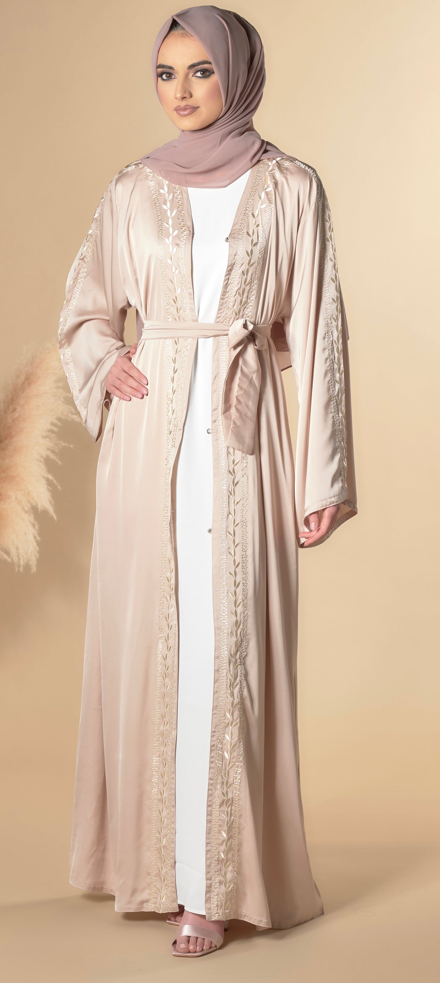 satin abaya with embroidery