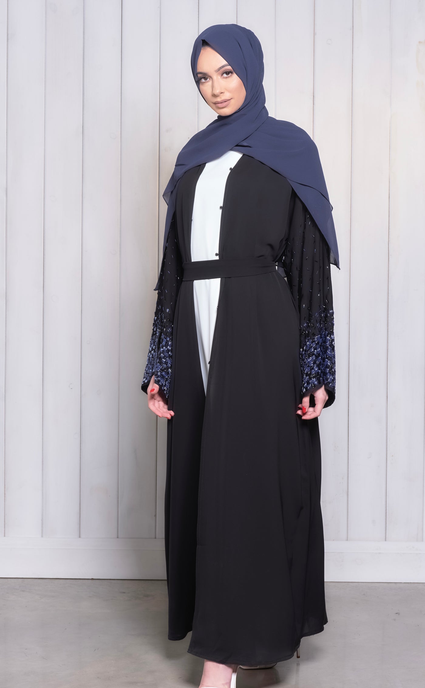 black abaya with embellished sleeves