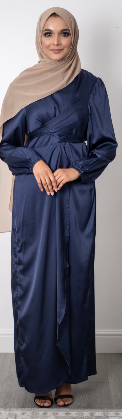 Aaliya Collections Satin Wrap Dress - Navy