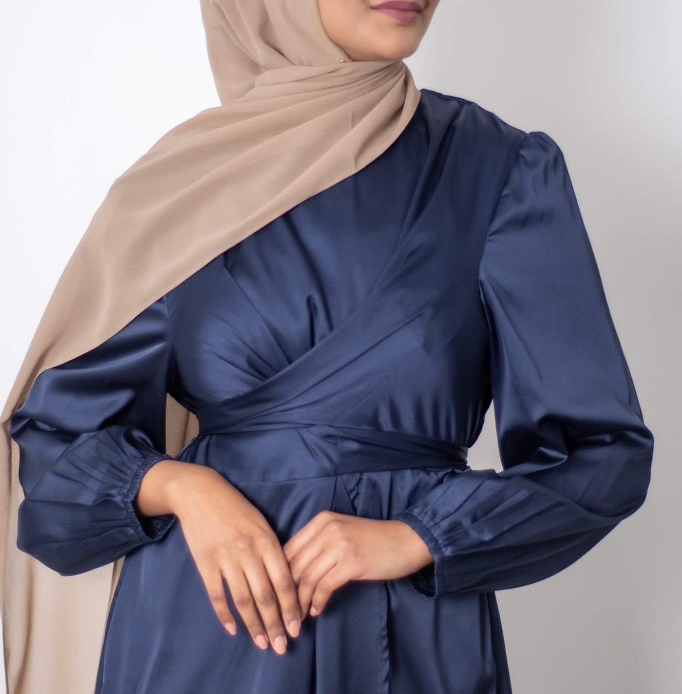 Aaliya Collections Satin Wrap Dress - Navy