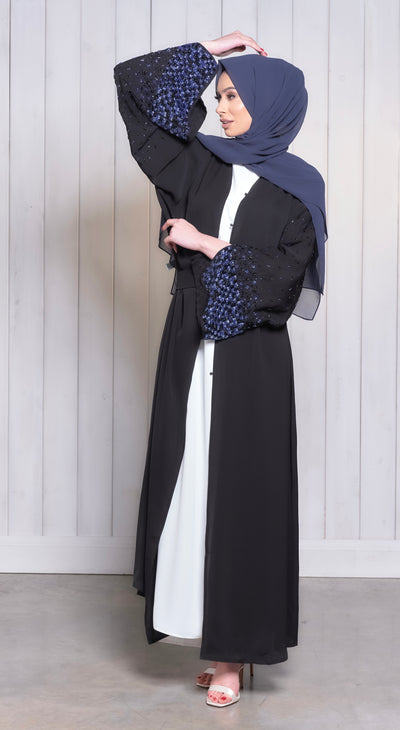 black abaya with embellished sleeves