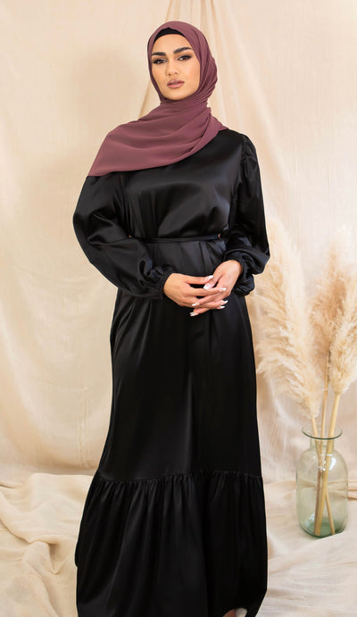 Satin Smock Abaya - Black