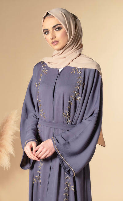 Sofia Embellished Abaya - Dark Grey