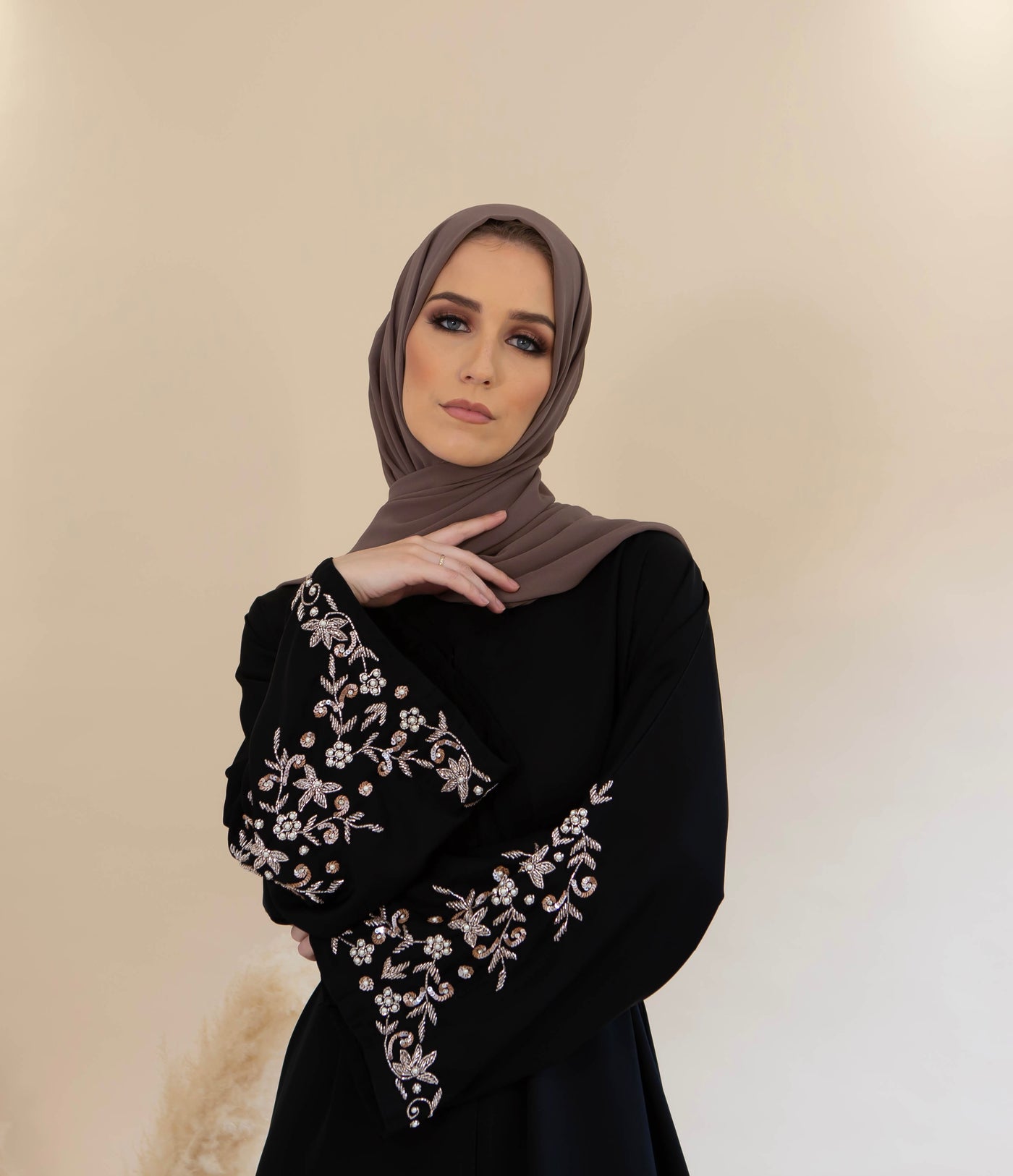 abaya with embellished stone sleeves